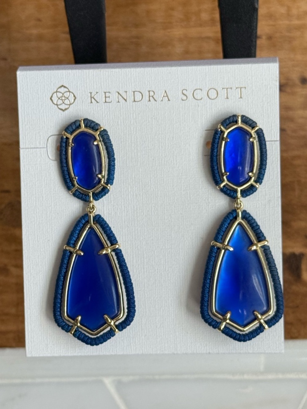 Kendra Scott Deep Blue Gold-Trim Drop Earrings